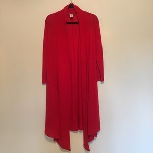 Long flowy red draped cardigan like new size M